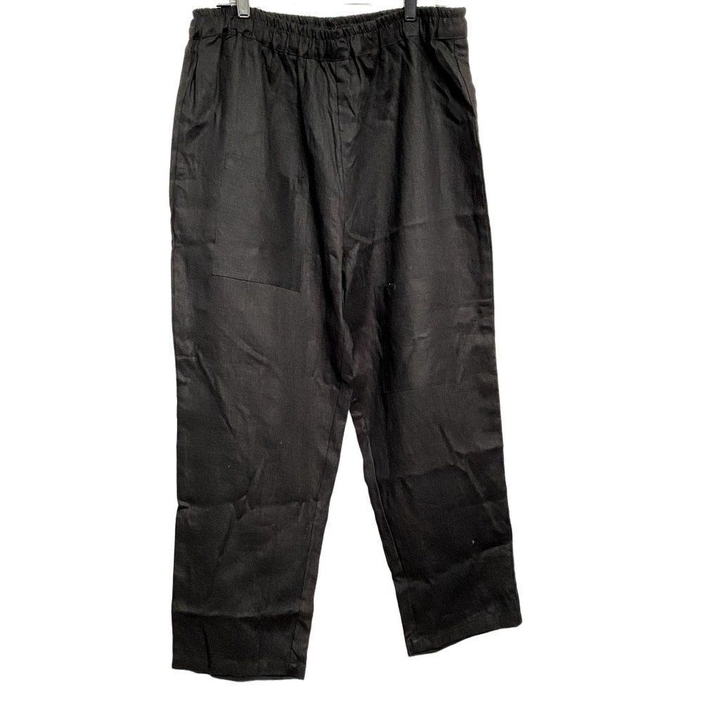Mordenmiss Black Linen Patch Pockets Pants Sz 2 XL  Pull-On Elastic Waist NEW